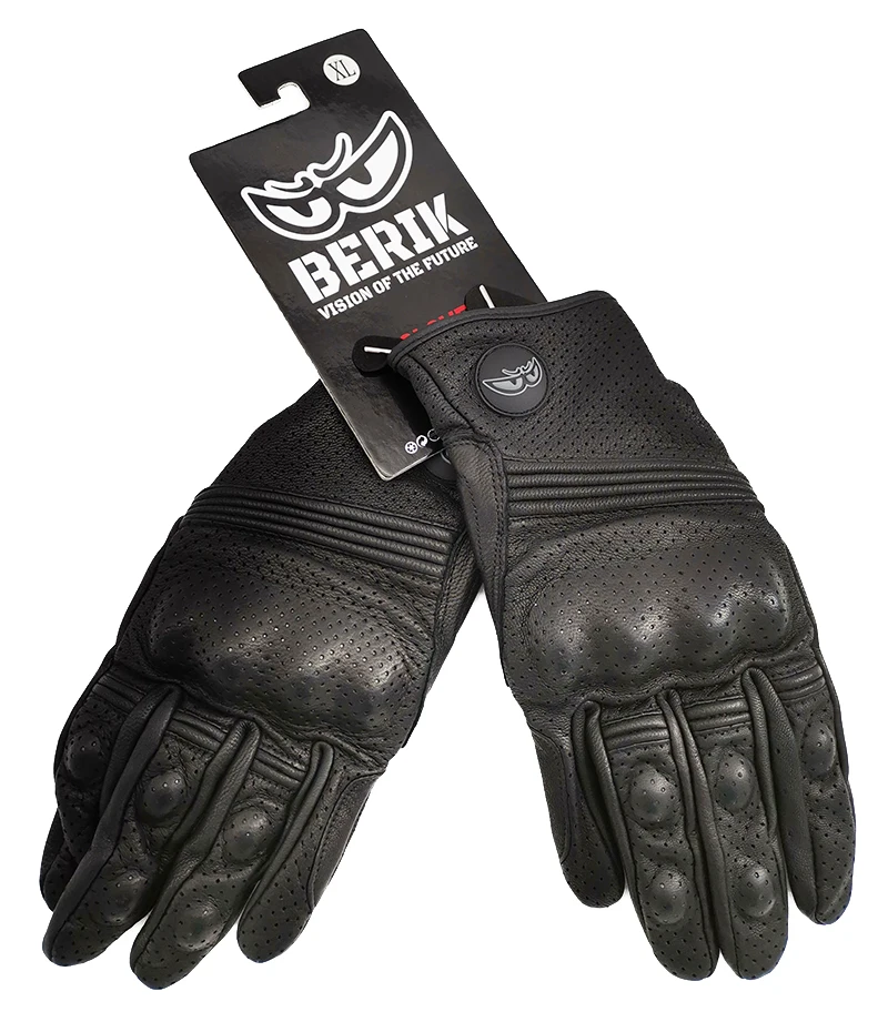 glasses friendly motorcycle helmets Brand New BERIK Retro Motorcycle Gloves Men Black Perforated Summer Breathable Sheepskin Off-road Street Moto Riding Gloves XXL padded motorcycle glasses