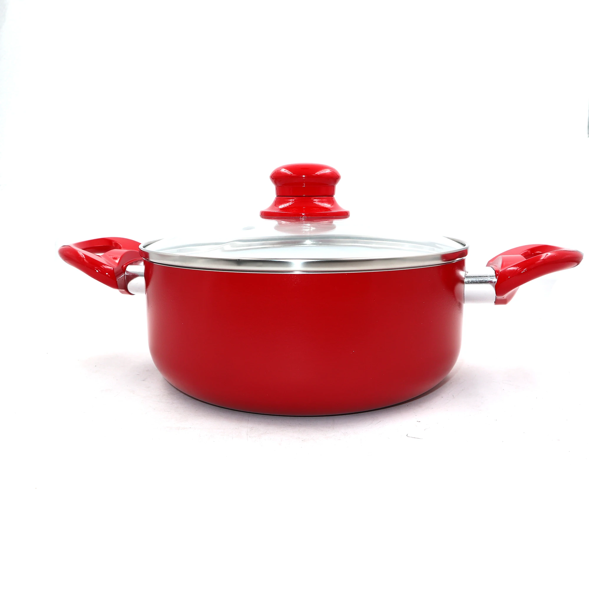 7PCS Non-stick Ceramic Coated RED Saucepans Cookware Set Frying Pan Glass Lid