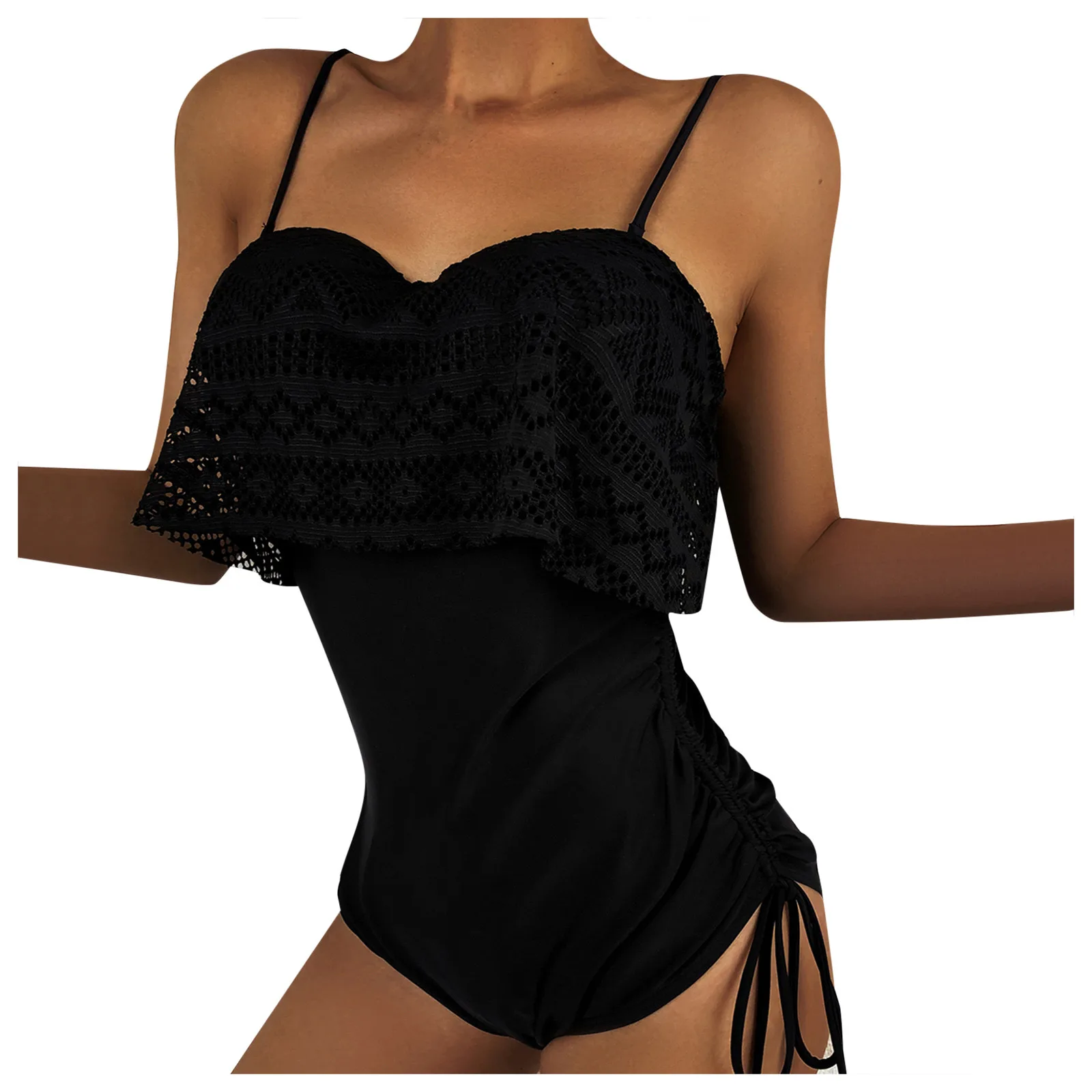 Women One Piece Swimsuits Bikini Push Up Padded Top High Waist Pure