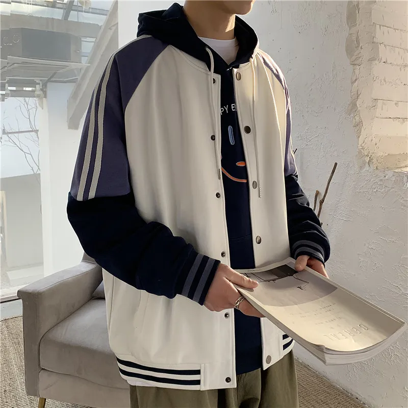 

Single Breasted Baseball Jacket Men 2021 Autumn New Japanese Street Harajuku College Patchwork Block Couple Bomber Varsity Coats