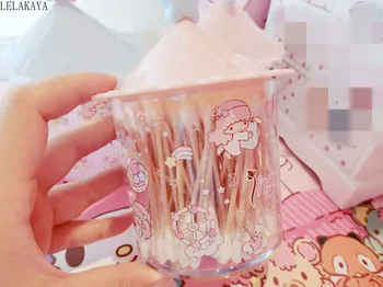 

Cartoon Little Twin Stars Cosmetic Cotton Swab Storage Box With Lid Plastic Toothpick Holder Desktop Bins Jewelry Storage Boxes