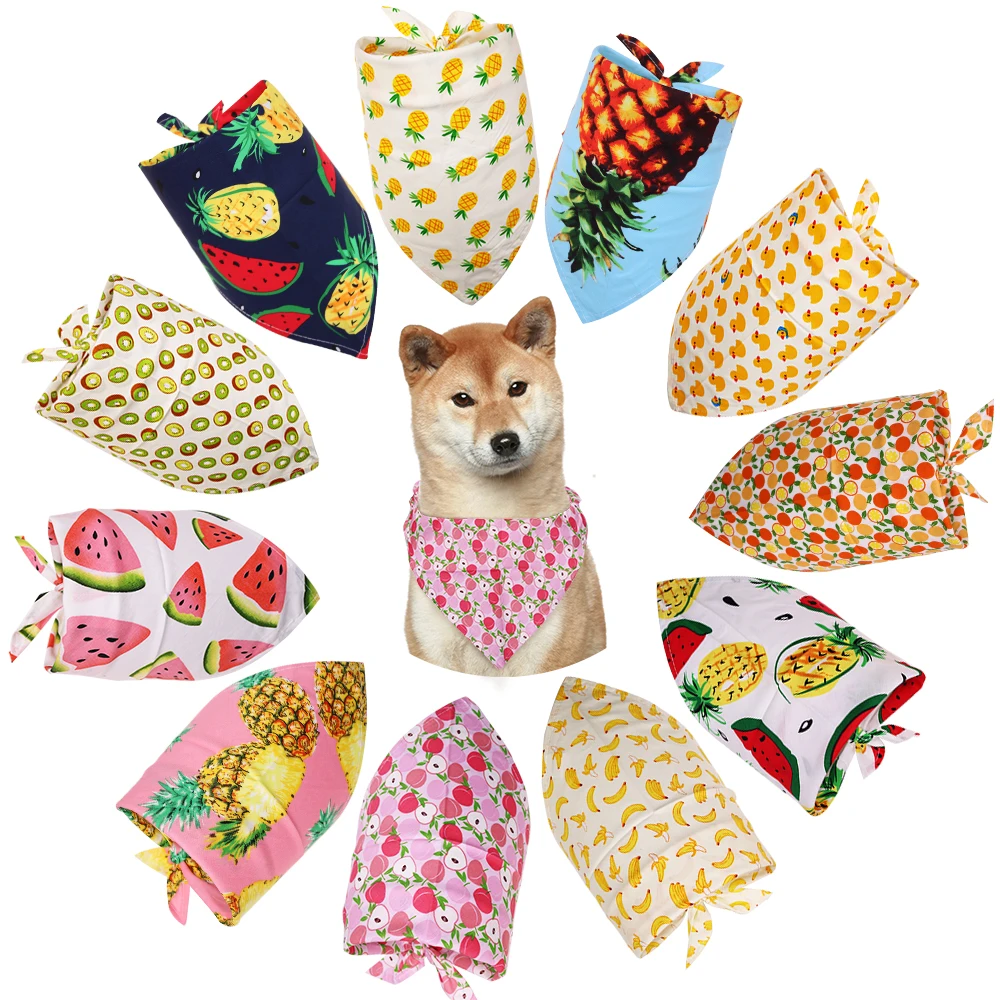 Bandana ajustable con dibujo de fruta para perros pequeños, pañuelo de gato de algodón para cachorros, accesorios de aseo para el verano