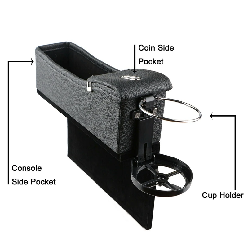 Black Catch Catcher Box Caddy Car Seat Gap Slit Pocket Storage Organizer Leather