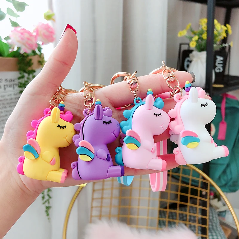 Cute Unicorn 3D Keychain Female Car Key Pendant Bag Backpack Ornaments Girl Child Lovers Gift Toy Kawaii Cartoon Phone Lanyard 3
