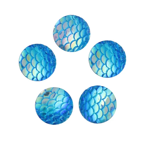 50PCs 8mm/12mm Resin Round Mermaid Fish Dragon Scale Dome Seals Cabochon Royal Blue AB Color For DIY Earring Jewelry Making