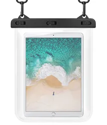 Universal Waterproof Tablet and Phone Pouch - Protective Swim Dry Bag for Beach and Outdoor Activities (WHITE)