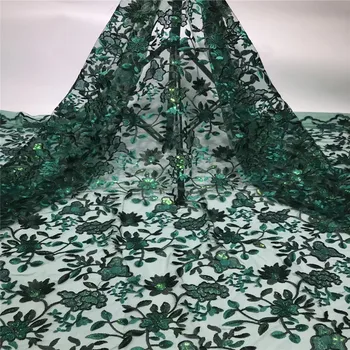 

2020 Latest African Lace Fabric green Tulle Lace Fabric With Sequins High Quality African Nigerian Wedding Fabric cd83-79
