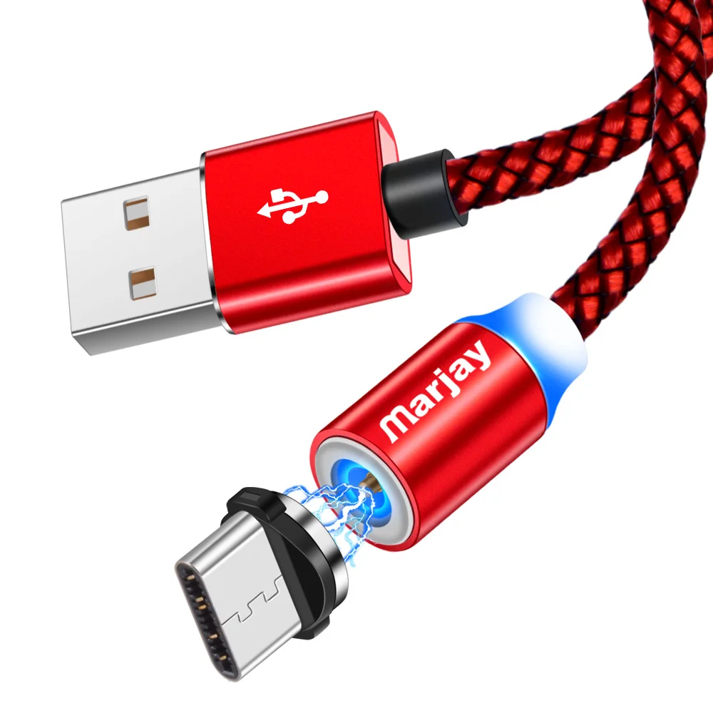 Marjay Магнитный Micro USB кабель для huawei Xiaomi Redmi Быстрая зарядка type C кабель для samsung магнитное зарядное устройство USB шнур для iPhone - Цвет: Red for Type C