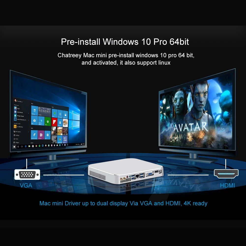 Chatreey  MAC Mini PC Intel Quad core i3 i5 i7  pre-installed windows 10 4K UHD HTPC Support linux  gaming desktop computer 5