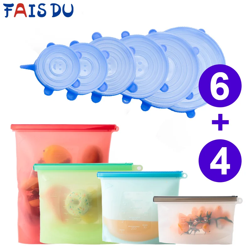 

4pcs 500/1000/1500ml/4000ml Reusable Silicone Food Storage Fresh Bags Fruit Meat Milk Storage Bags Kitchen Accessories