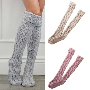 

1 Pair Women Long Soft Cotton Knit Over Knee Socks High Socks Casual Girls Women Leg Warmers Stockings