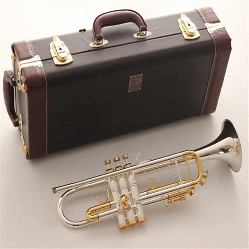 De Xin Bb Trumpet LT180S-37 Silver Plated Gold Keys Music Instruments Professional Trumpets Student Case Mouthpiece