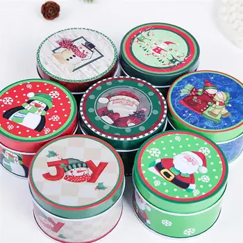 

2Pcs Round Tinplate Iron Boxes Storage Tins Adorable Candy Jars Christmas Cookie Boxes Random Color