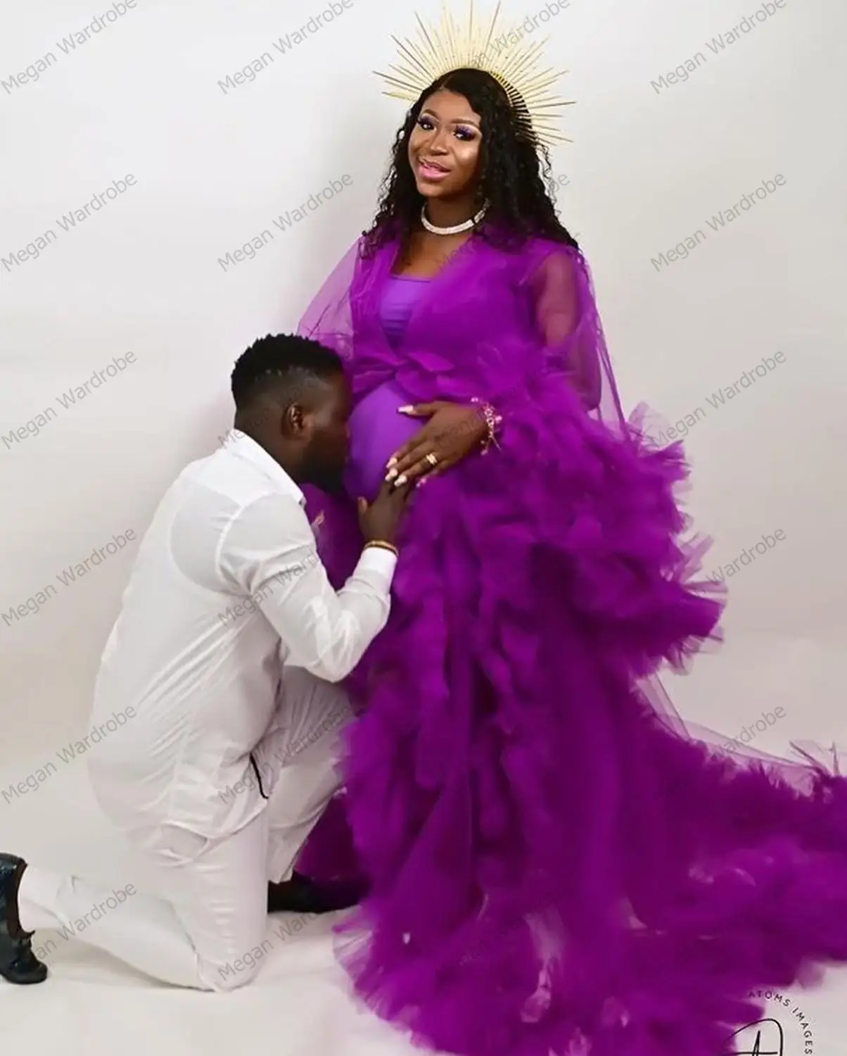 Purple Tulle Maternity Robes Plus Size Sheer See