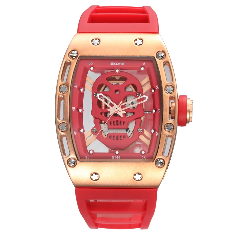 5146red Спортивные часы мужские модные часы с силиконовым ремешком, циферблатом и черепом мужские часы с 3D матовым большим циферблатом, уличные часы - Цвет: 5146red