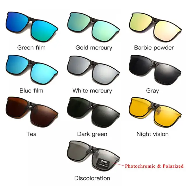 Polarized Clip On Sunglasses Men Photochromic Car Driver Goggles Night Vision Glasses Anti Glare Vintage Square