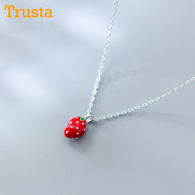 Trusta Женская мода 925 пробы серебряные ювелирные изделия милый кулон клубника короткий 41 см ожерелье милый подарок девушки леди DS513