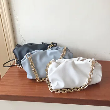 

Fashion Crude Chain Women Armpit bag 2020 New Pleated Cloud bag for female Shoulder Bags PU Leather Women's Clutches bolsa white