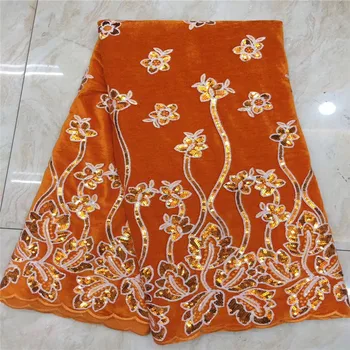 

Velvet Net Lace Fabric orange For Dress Latest Nigerian French Tulle Lace 2020 sequins High Quality African Sequins Lace Fabric