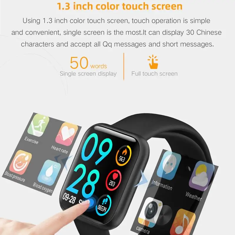 Bakeey P80 Full Touch Screen Real-time Health Detection 8 Sports Mode 15Days Standby Blood Pressure Monitor Sport Smart Watch