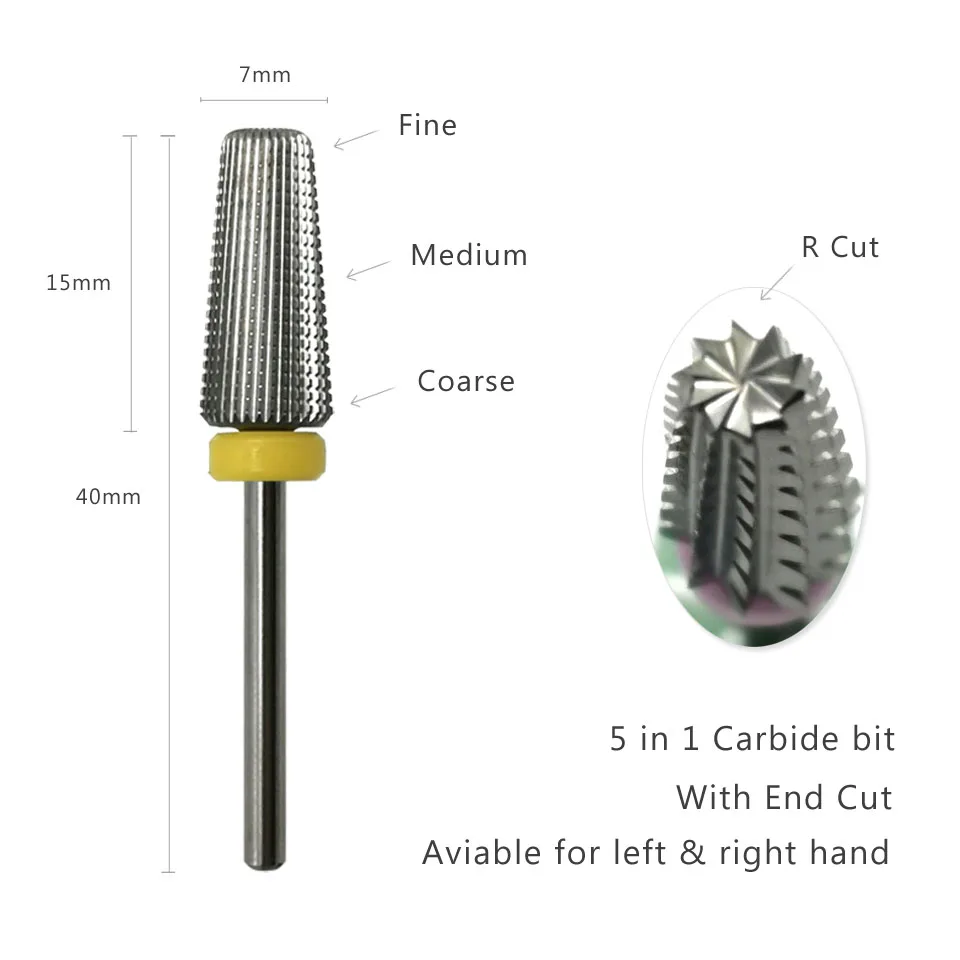 HYTOOS 5 in 1 Nail Drill Bits Tapered Two-Way Carbide Burr Rotary Milling Cutter for Manicure Electric Drills Nails Accessories