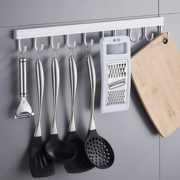 

Kitchen Wall Shelf with Hook Spice Rack Rail Bar Wall Mounted Storage Hanger Kitchen Organizer Shelf Bathroom Accessories
