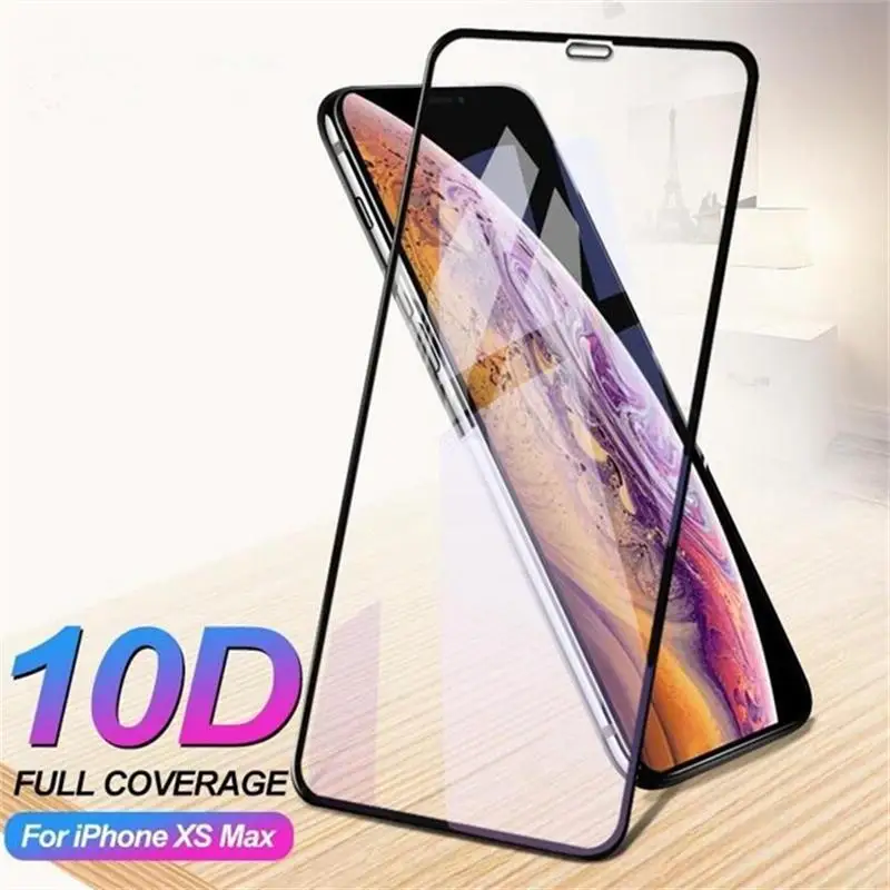 20 штук 10D Защитное стекло для iphone 6 6S 7 8 стекло для iphone 7 6 8 X R XS Max защита экрана 6 7 8 plus стекло черный