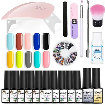 

10 Color Nail Art Gel Nail Polish Varnish Extension Kit with 6w Mini Led Uv Nail Lamp Kit for Manicure Set Acrylic Tools