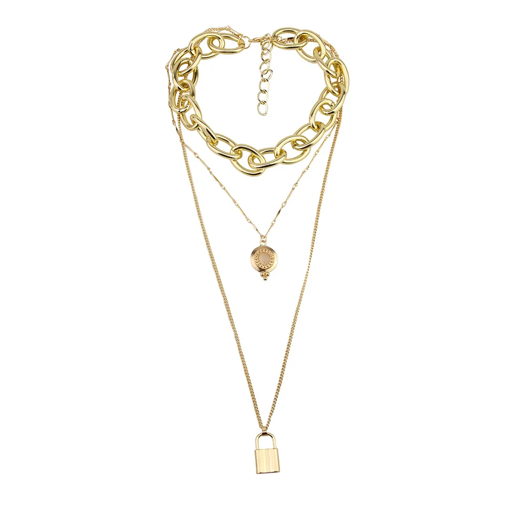 

Cross Border Accessories Europe And America Necklace Fashion Chunky Chain Exaggeration Necklace Geometry ge xing suo Pendant Mul