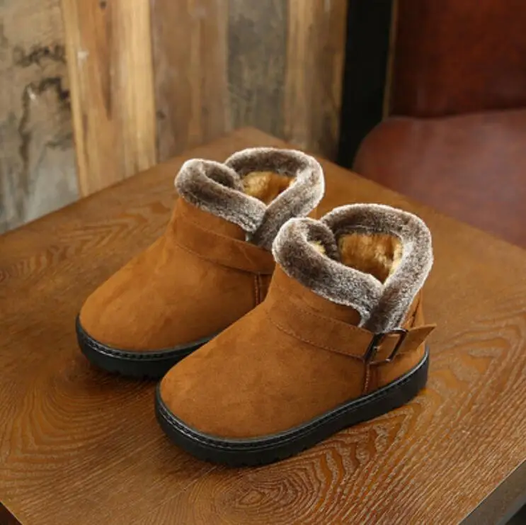 Толстые теплые детские зимние сапоги; зимняя обувь для девочек с круглым носком; плюшевая нескользящая обувь на плоской подошве для малышей; лыжные ботинки для мальчиков и девочек - Цвет: Brown