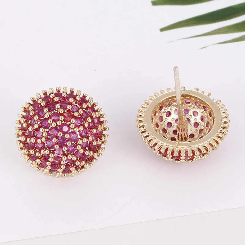 Druzy Green Round Punk Stud Earrings for Women Black Gold Color AAA Cubic Zirconia Bohemia Romantic Small Earings Africa Jewelry - Image 4