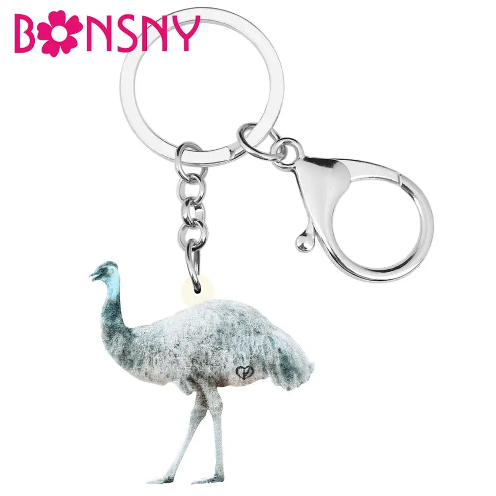 Bonsny акрил серый Emu брелок с птицей длинным объемная печать животные ювелирные