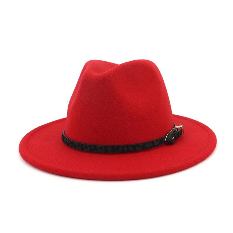 Red fedora FS 12 цветов, модная джазовая шляпа для женщин и мужчин, шерстяная фетровая шляпа с поясом, зимняя фетровая шляпа-федора, женская шапка Sombrero Mujer - Цвет: Red fedora