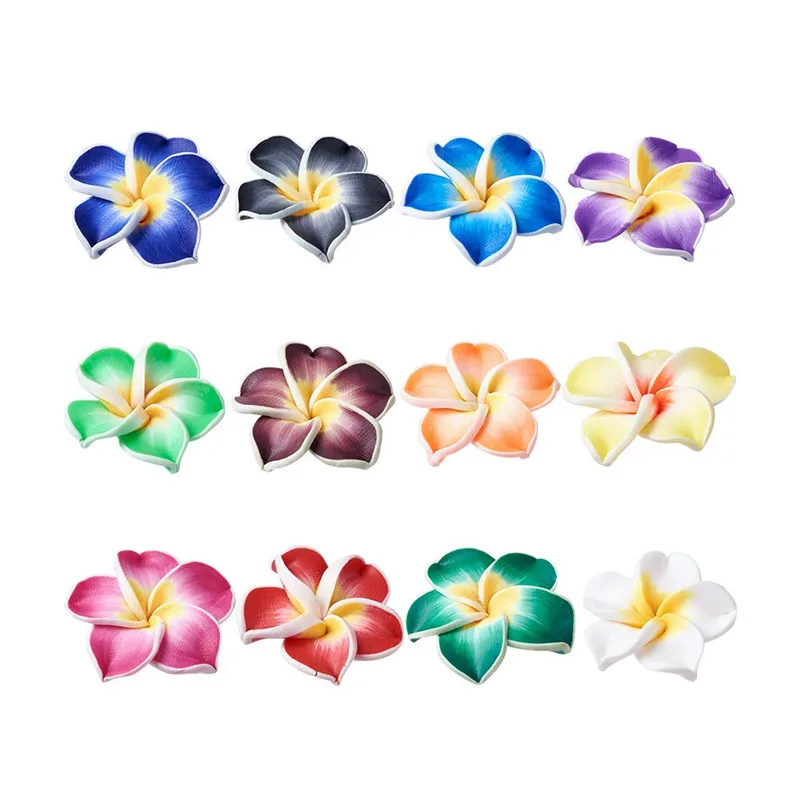 

200pcs 12mm 15mm 20mm Handmade Polymer Clay 3D Flower Plumeria Beads DIY Jewelry Accessories Crafts Supplies Making Mixed Color