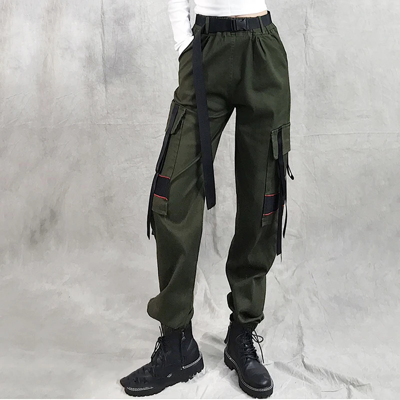 high waist cargo pants with belts
