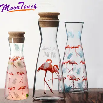 

650ml Heat Resistant Glass Coffee Pot Coffee Brewer Cups Counted Flamingo Portable Juice water pot With Cover Barista