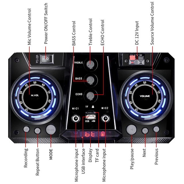 Shinco Portable Bluetooth Karaoke DJ Speaker System High Power 12-inch Woofer Trolley Speaker with Wireless Microphone 6