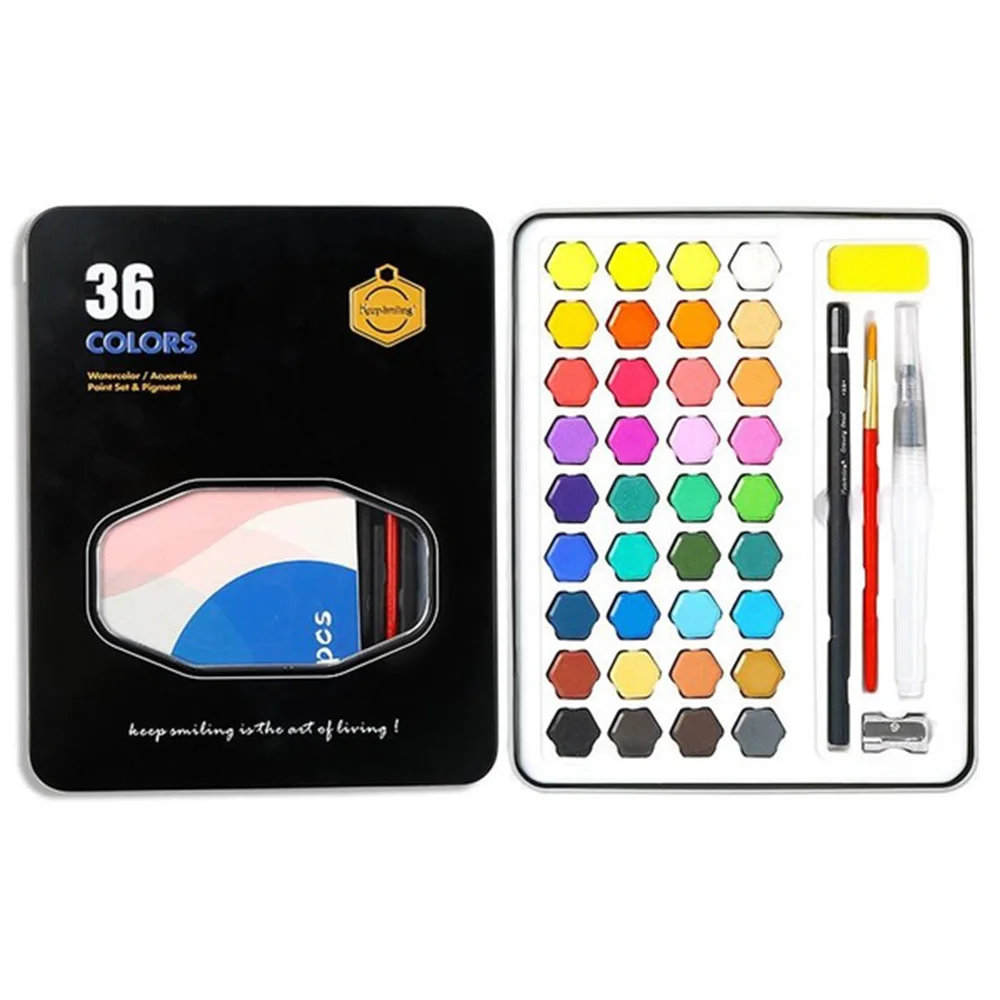 36 цветов/набор акварельных красок s paint pen с кисточкой для рисования точилка для карандашей граффити Твердые Водные Цвета Рисование Искусство для детей - Цвет графита: Black box