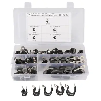 

50pcs Rubber Cushion Insulated Clamp Stainless Steel Cable Clamps Assortment Kit