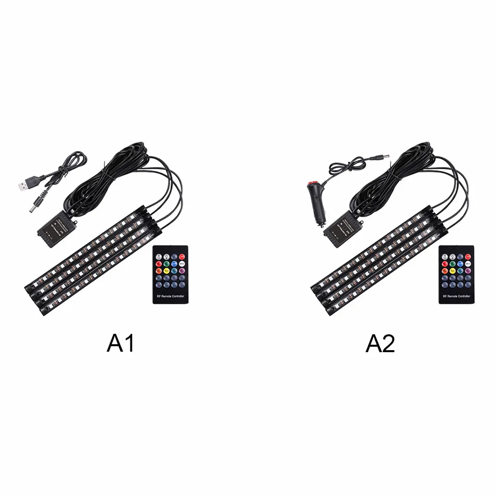 4 шт./компл. 12 SMD12V светодиодный Автомобильный интерьер пол декоративные полосы светильник дистанционное управление музыкой Красочные RGB светодиодный Авто атмосферная лампа