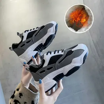 

2019 Autumn Winter Womens Sneakers Outdoor Light Running Shoes plush keep warm with fur Thick bottom Sports Shoes C34-36