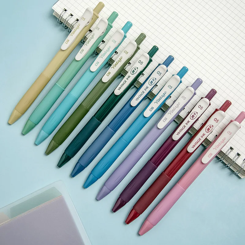 5pcs Vintage Color Ink Pens Set Quick-dry Highlight Writing 0.5mm Ballpoint  Pen Diary Drawing