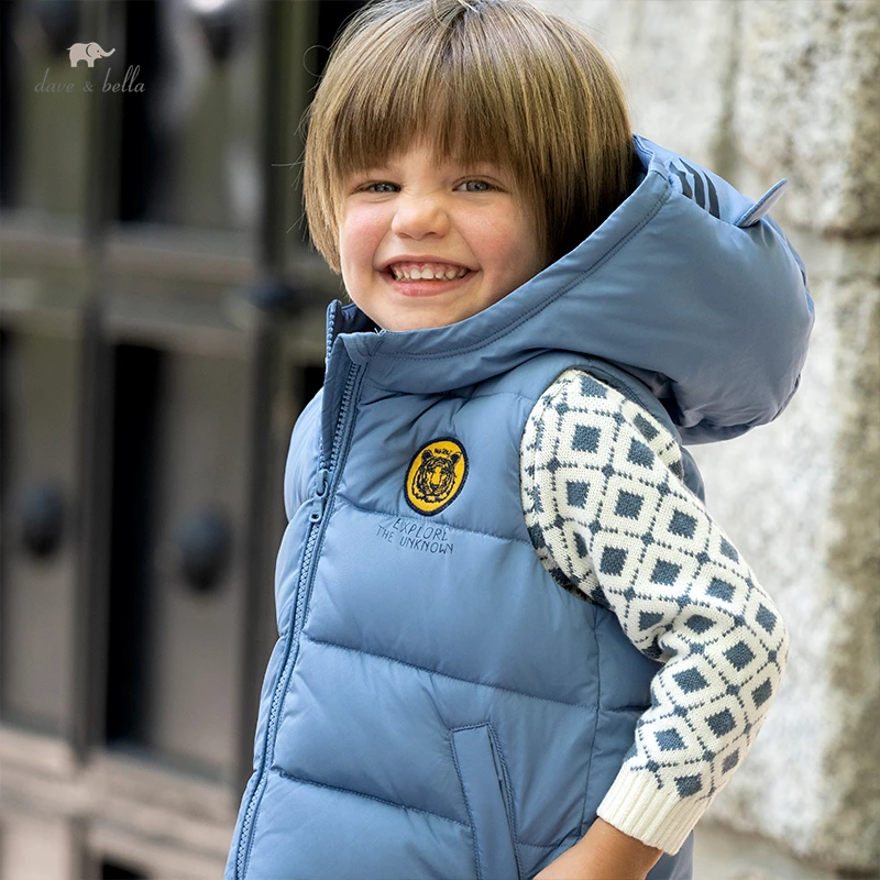 DBA18771 dave bella winter baby boys casual cartoon pockets hooded coat children fashion children boy sleeveless vest