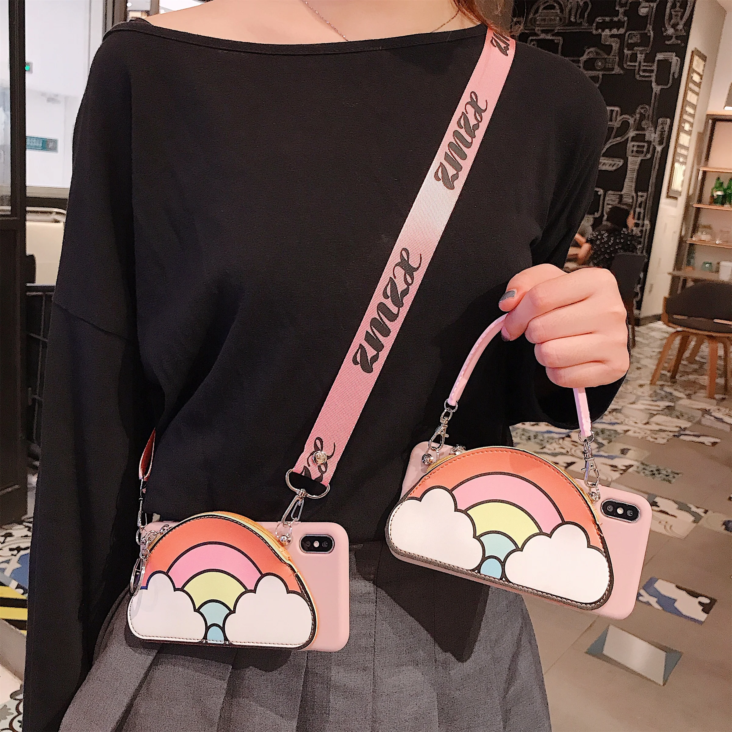 

Luxury Soft Silicon TPU Rainbow Phone Case Cover Shell With Lanyard For VIVO X9/PLUS X9S/PLUS X20/PLUS X21REAR/FRONT NEX X23/X27