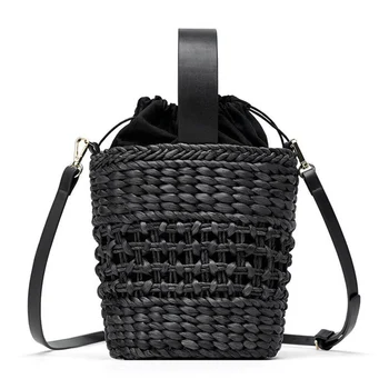 

Handmade Women's Shoulder Bag Woven Female Bucket Handbag Summer Straw Beach Bag Hollow Crossbody Messenger Bags Tote