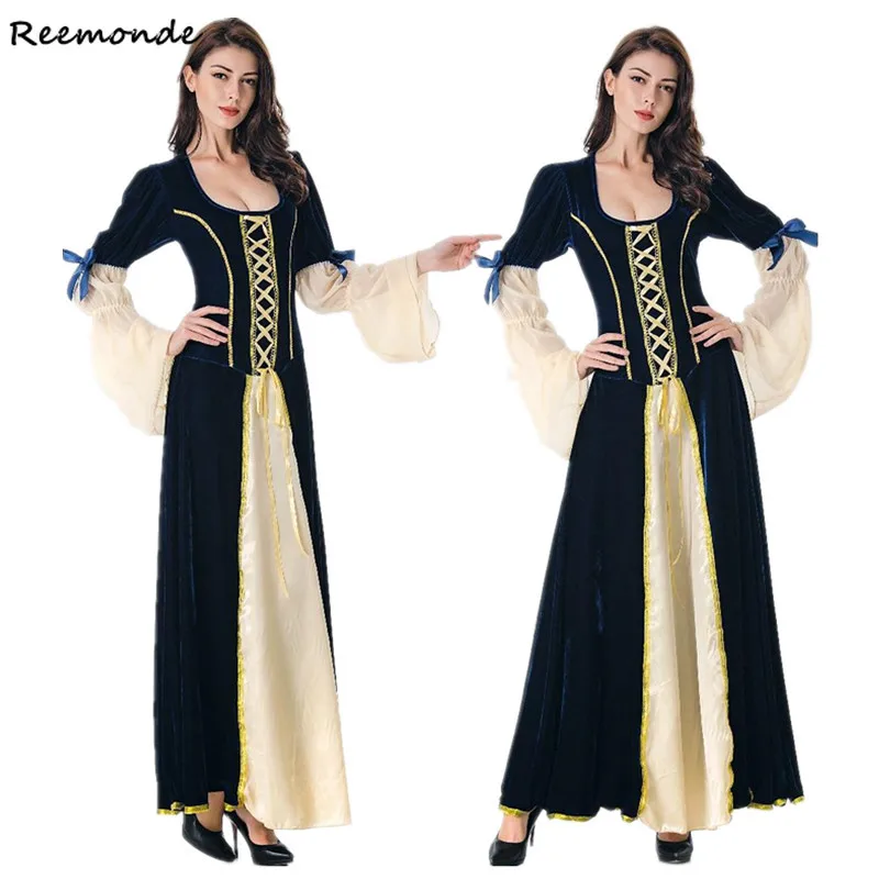 Halloween New Medieval Dress Cosplay Carnival Costume Queen Long Robe Disguise Palace Court Retro Noble Princess Woman Girls |