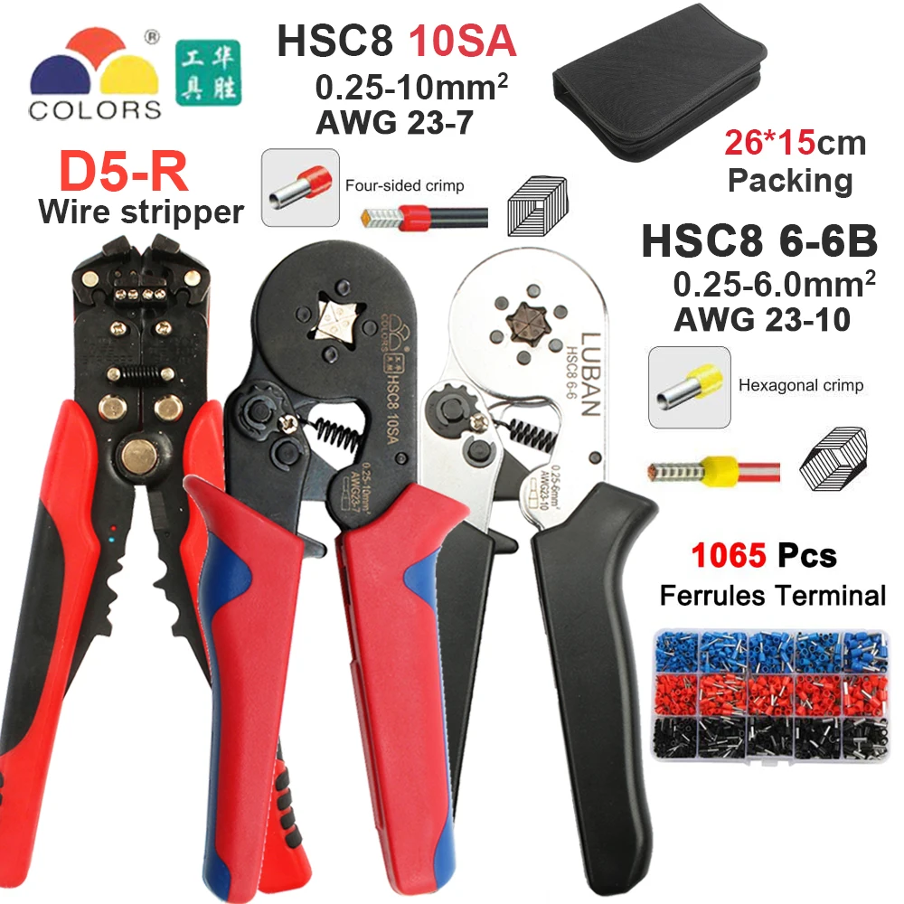 HSC8 6-6 0,25-6 мм 23-10AWG шестиугольник 6-4A 0,25-6 мм 23-10AWG четырехугольник трубки обжимной терминал обжимные клещи обжимные ручной инструменты