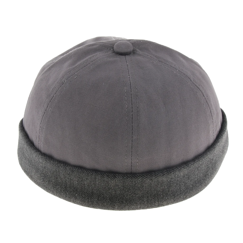 Vintage Men Women Biker Skullcap Fisherman Sailor Navy Watch Cap Rolled Cuff Brimless Winter Beanie Hat