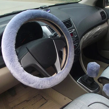 

Hot 3Pcs Car Styling Soft Short Fur Car Steering Wheel Cover High-density Warm Plush Steering Wheel Protector Cover for bmw ford