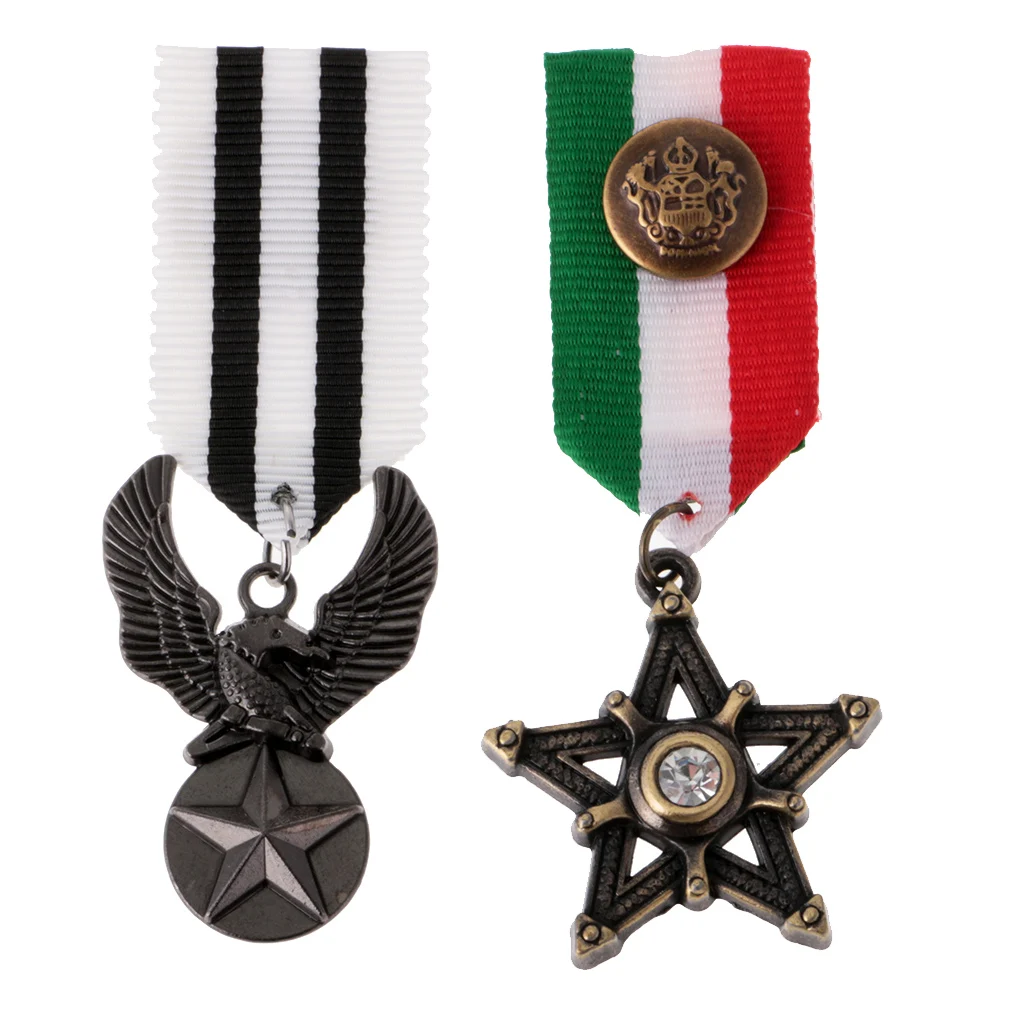 2 Pcs Vintage Men's Uniform Medal Star Eagle Pendant Streampunk Brooch Badge Jewelry